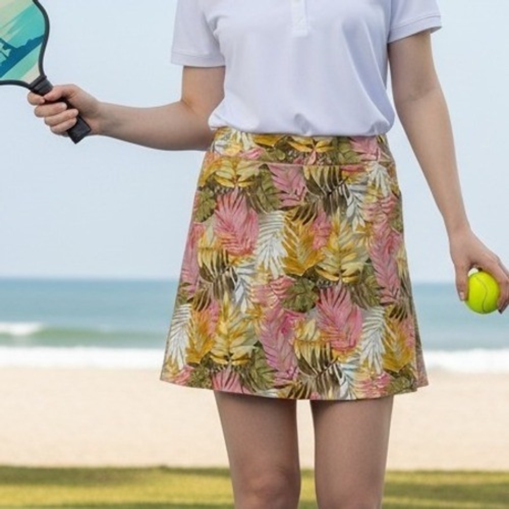 Coral Bay Womens Skort Tropical Leaf Print A-Line Pull‎ On Size L Shorts under
